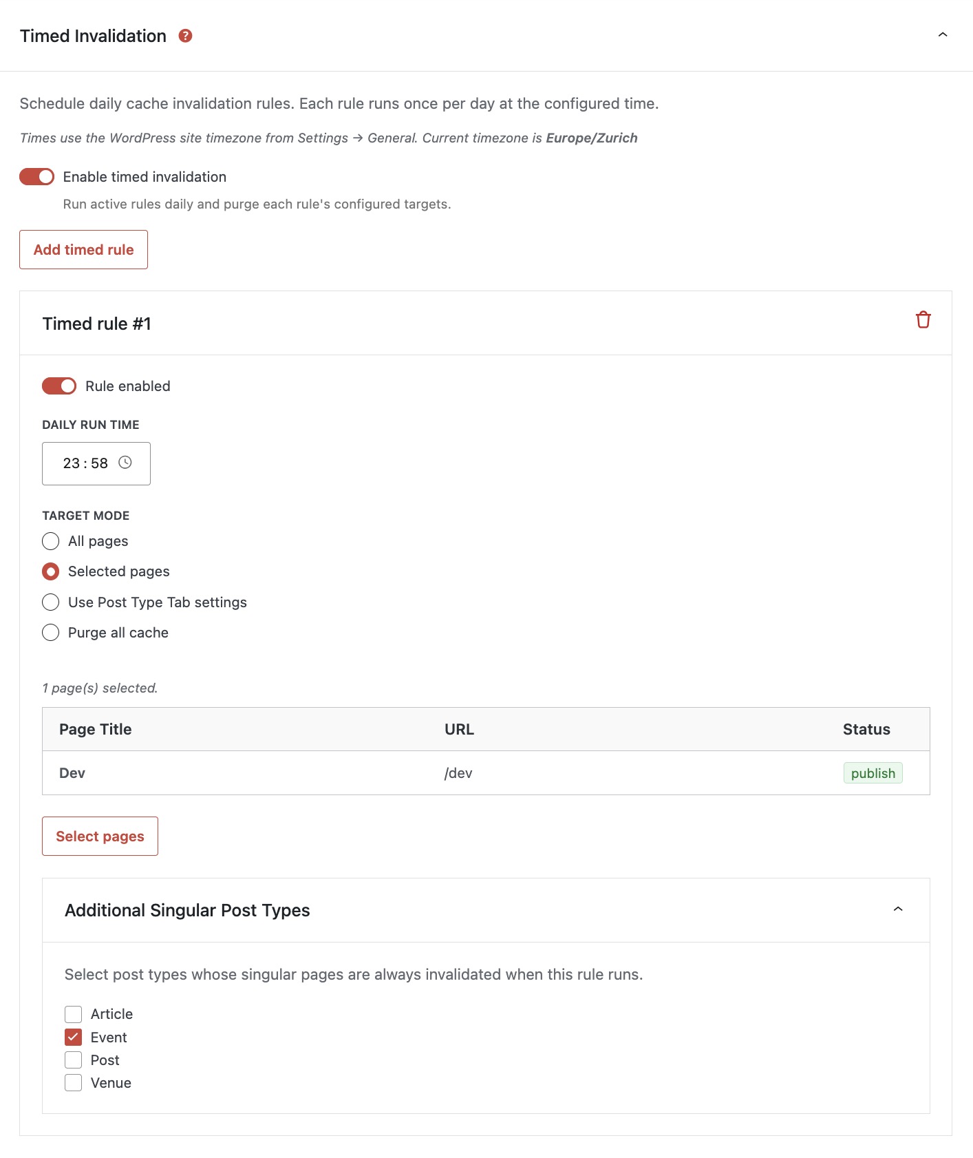 Timed invalidation settings screen – Cache Autopilot